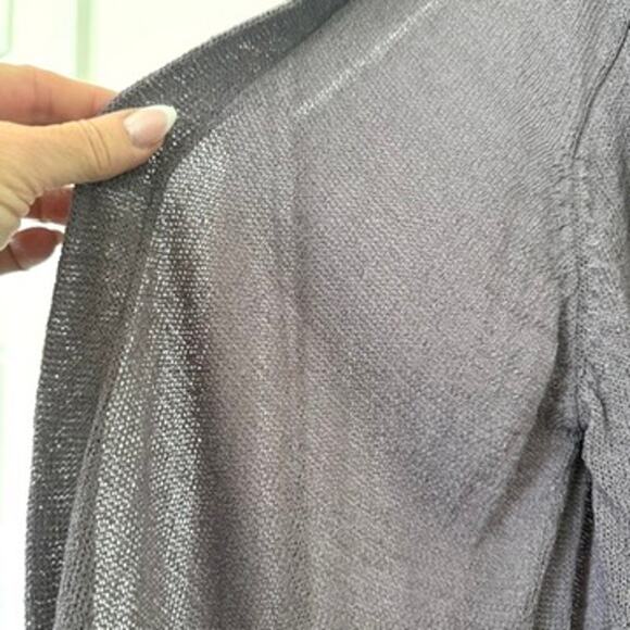EILEEN FISHER Open Front Cardigan Gray Long Lightweight Knit Duster L Minimalist - Picture 3 of 6